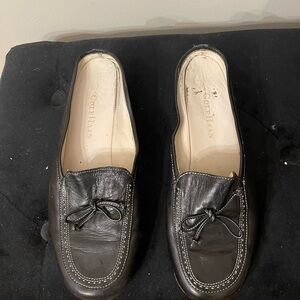 Cole Haan Black Leather Bow-Accent Slip-On Loafers